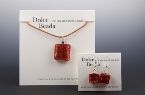 Venetian glass jewelry set on display card by Dolce Beada